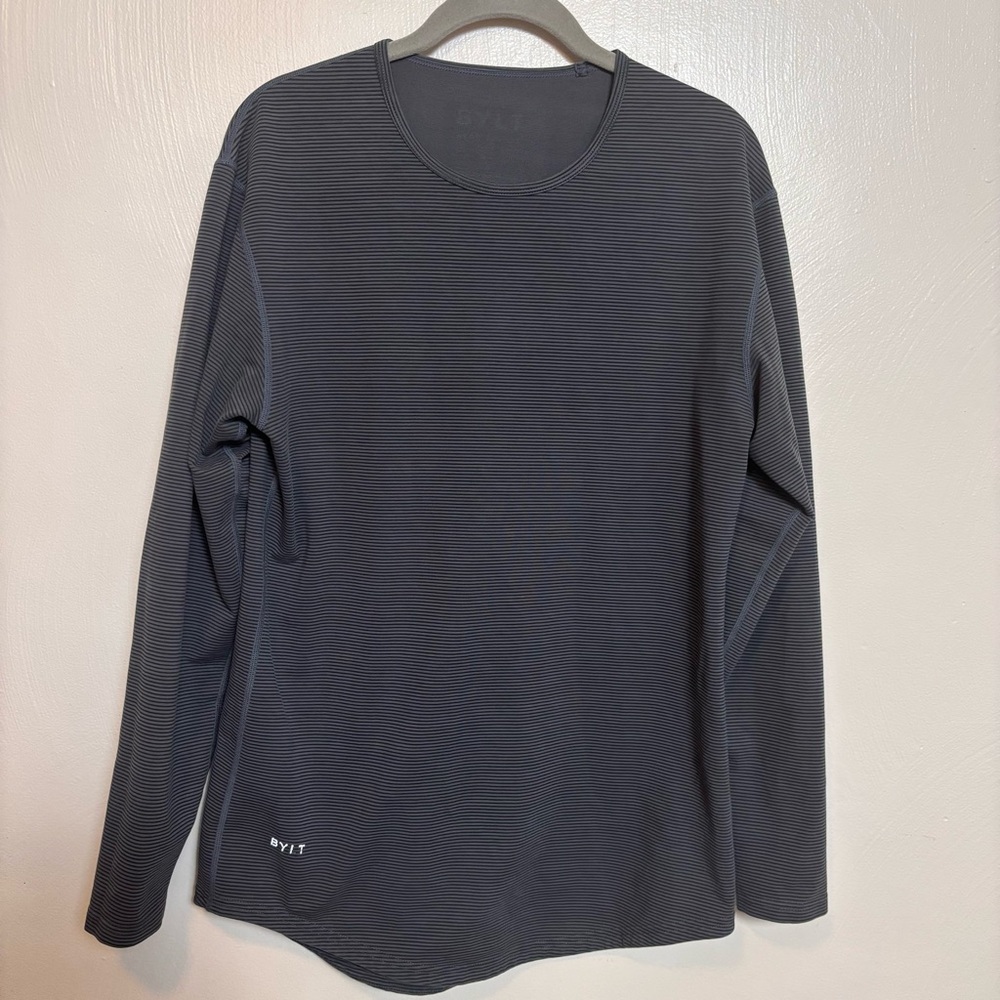 BYLT Lux Men's Shirt Drop Cut‎ Long Sleeve Stripe Gray Black Size Small